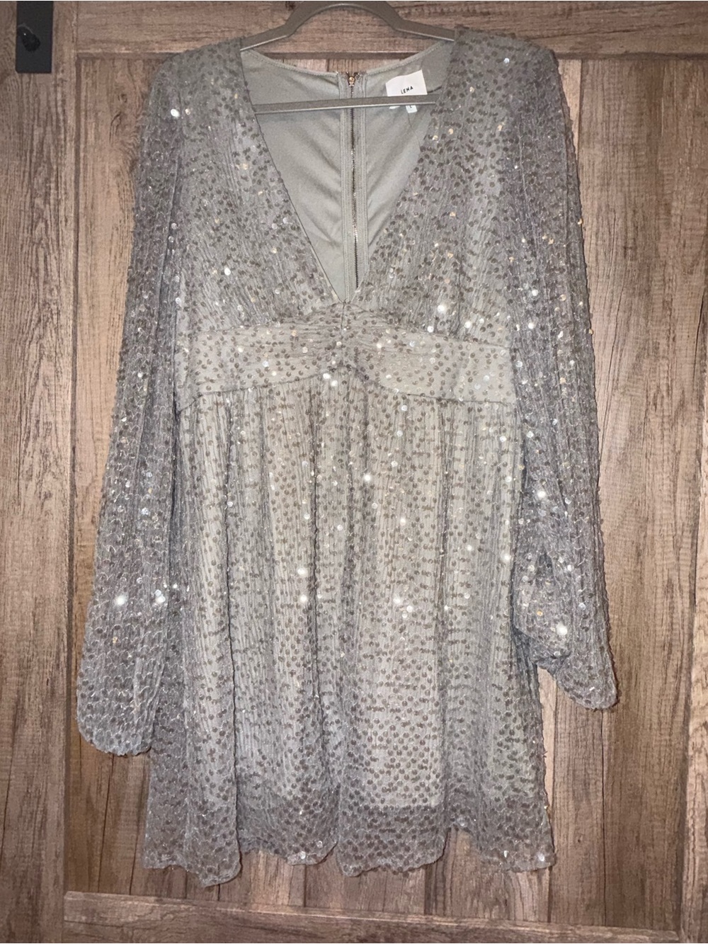 Lena Silver Sequin V-Neck Long Sleeve Mini Dress